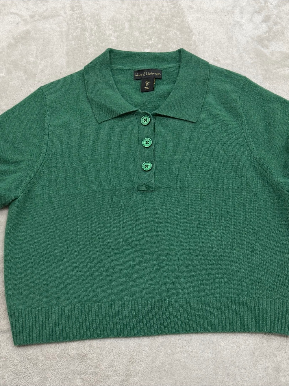 House of Harlow 1960 100% Cashmere Green Polo Sweater L